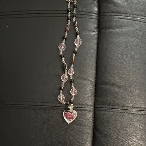 Elegant Pink and Black Heart Necklace